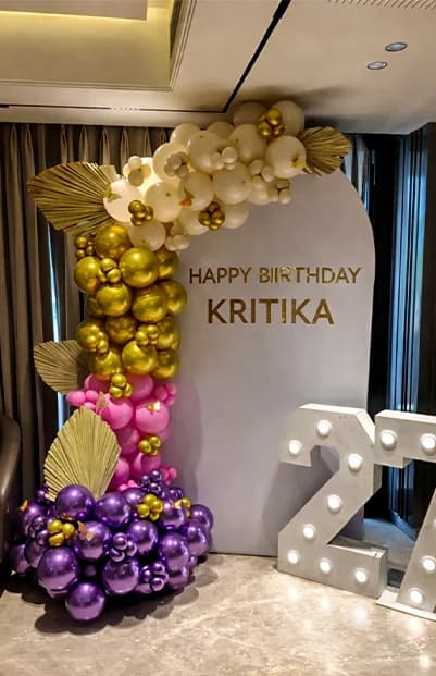 Gold & Purple Name Backdrop balloon decoration